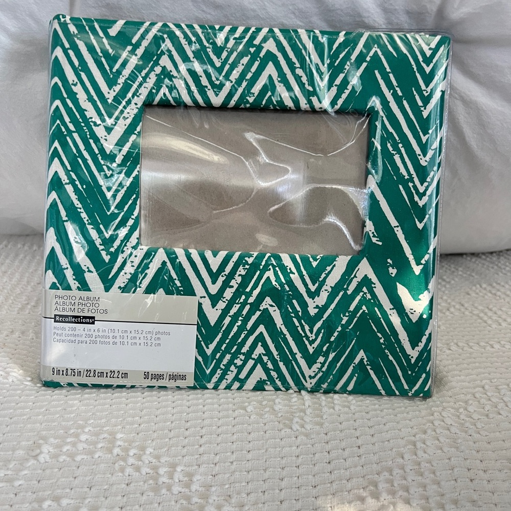 Recollections Photo Album with a green and white chevron pattern.